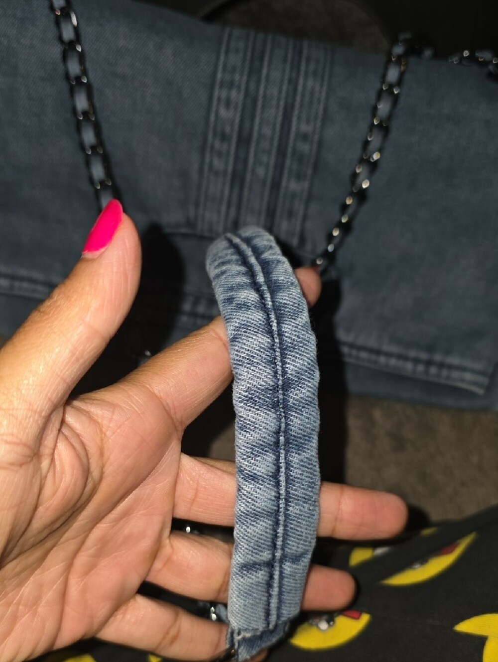 Denim Fold-Over Clutch with Cutout Handle - Picture 4 of 5